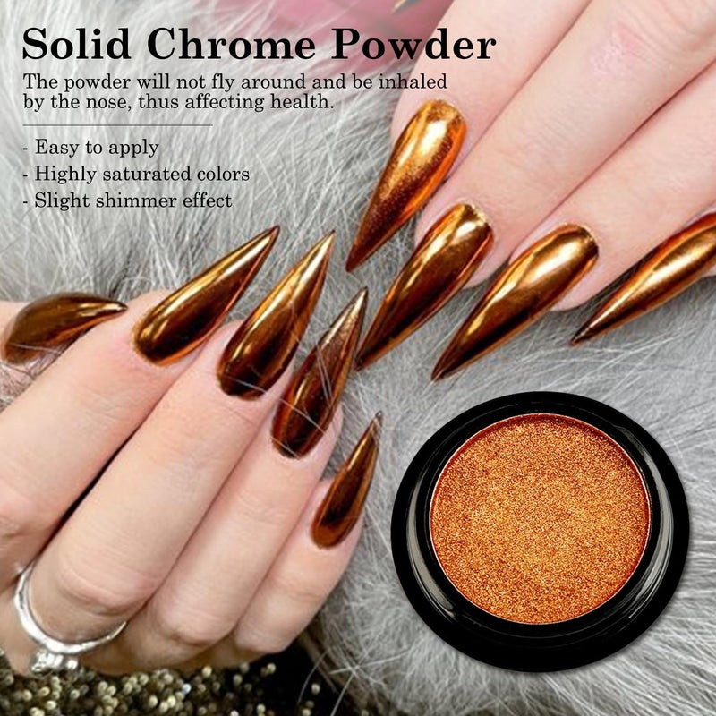 Fokostar 2Pcs Brown Copper Chrome Nail Powder Kit for Nails Shimmer Metallic Mirror Effect Orange Gold Glitter Pigment Dust Fall Dark Brown Copper Chrome Powder for Gel Nails Polish Design with Tools - Image 2